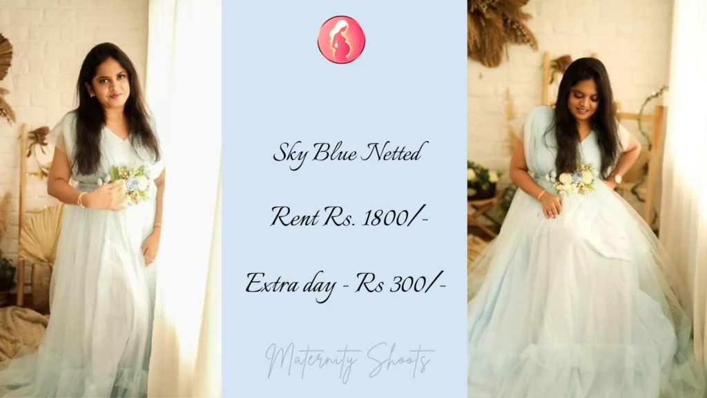 sky blue netted maternity gown with airy flow and calm tones for elegant maternity photography