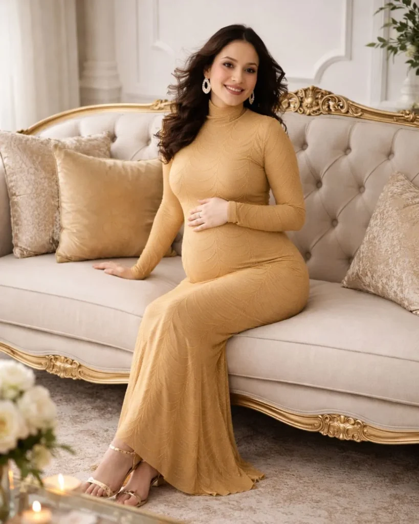 relaxed seated pregnancy photoshoot pose