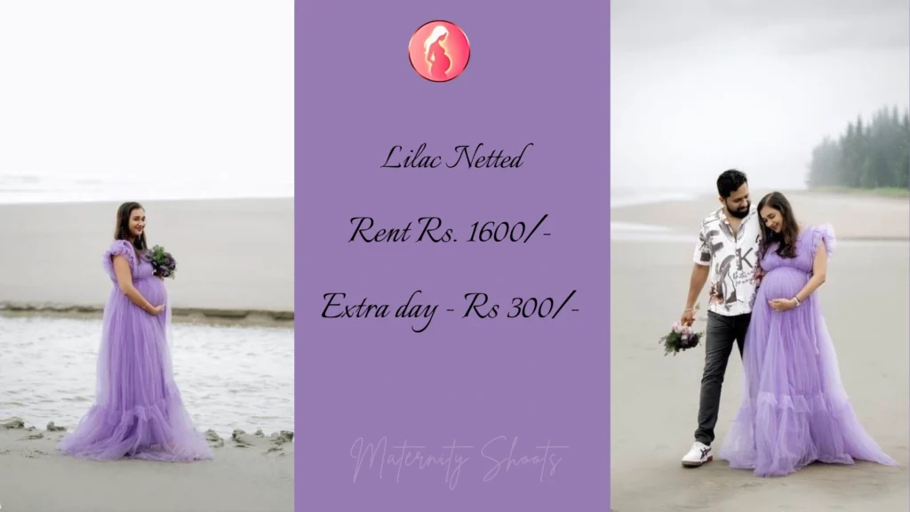 lilac netted maternity gown with soft flowy layers for beach maternity photoshoot