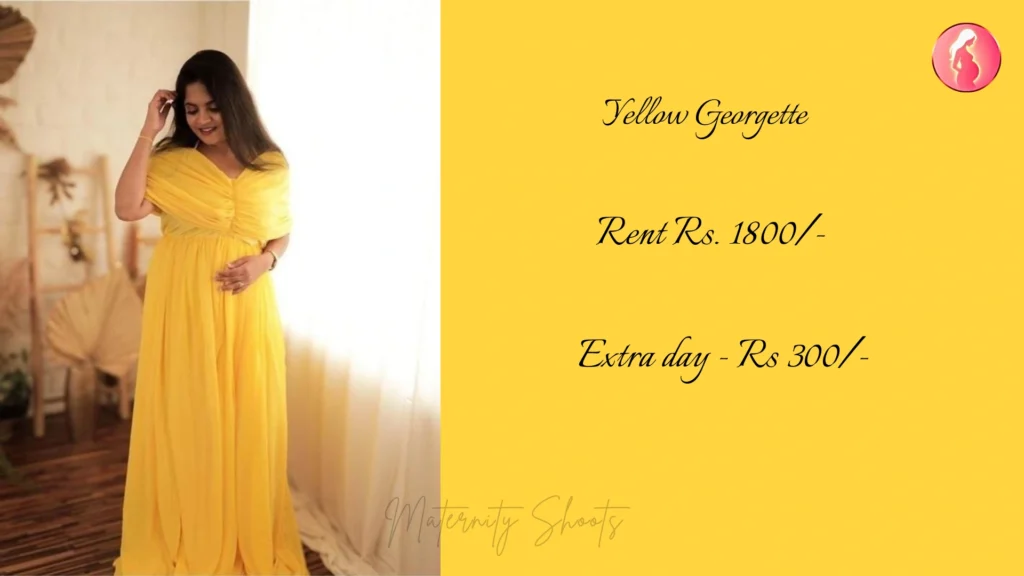 yellow georgette maternity gown with lightweight drape for bright studio maternity photoshoot