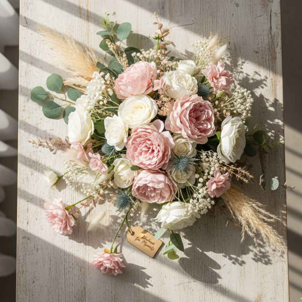 Artificial flowers decoration prop used in maternity photoshoot styling and setup