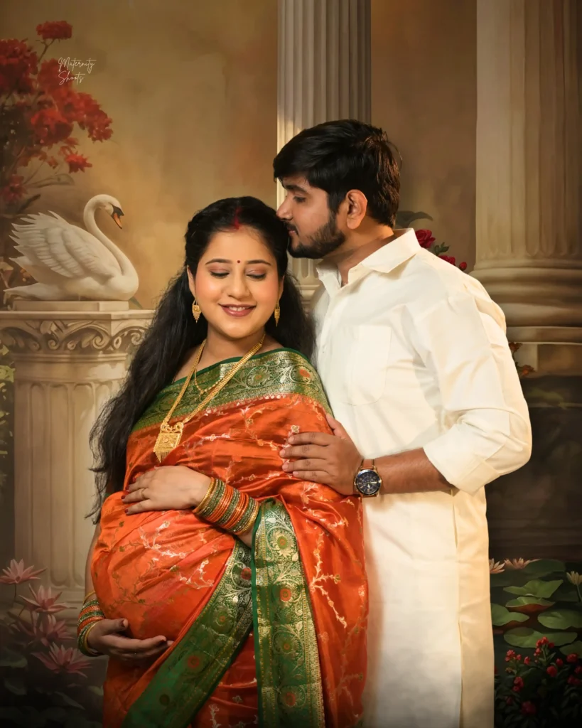 Traditional Saree Maternity Shoot in Jamshedpur – Indian Style
