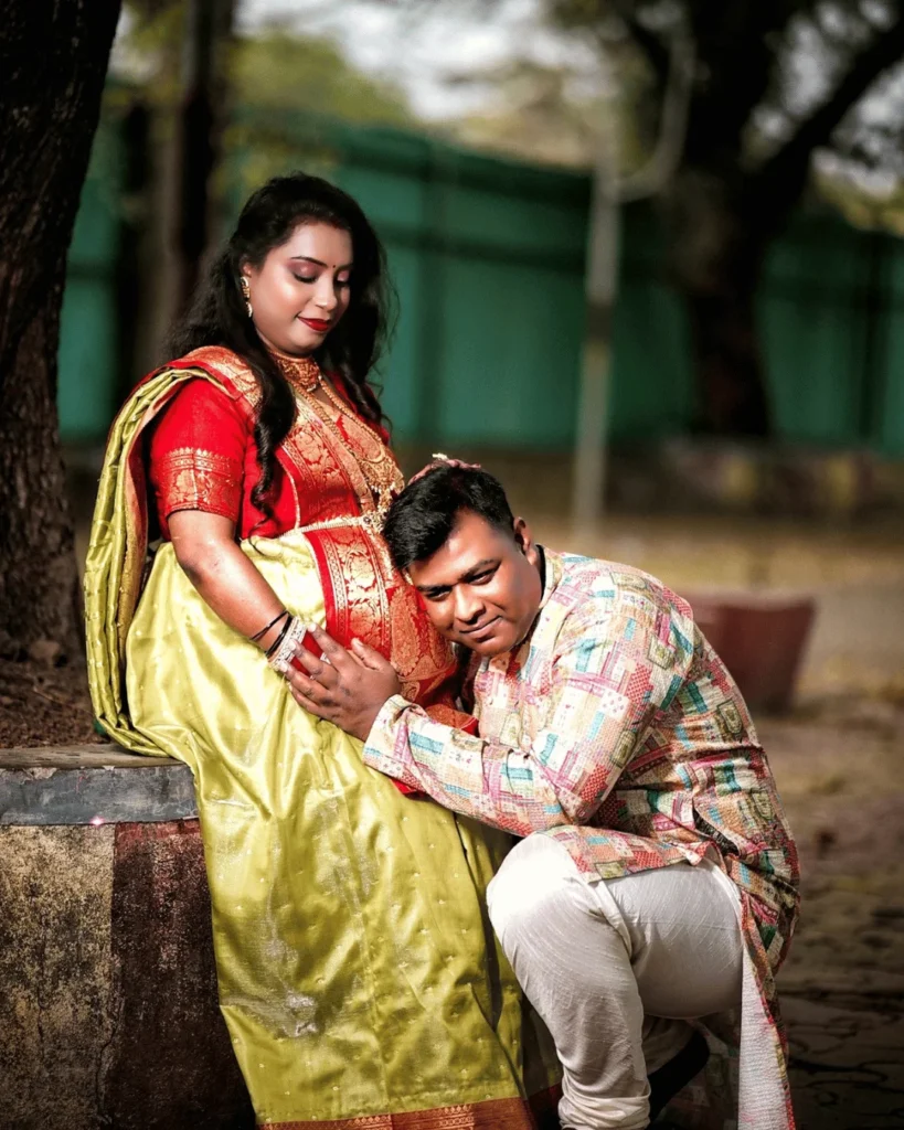 Bengali maternity photoshoot with baby shoes concept in Asansol