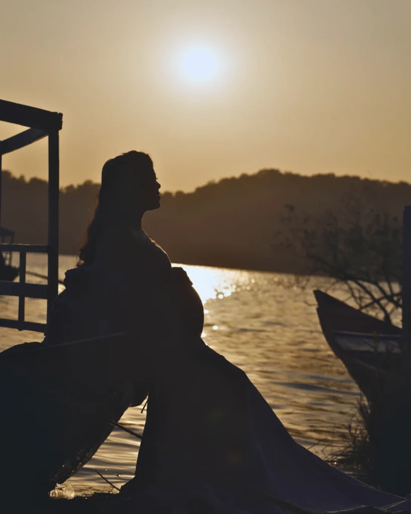 Sunset silhouette maternity photography in Asansol outdoor location